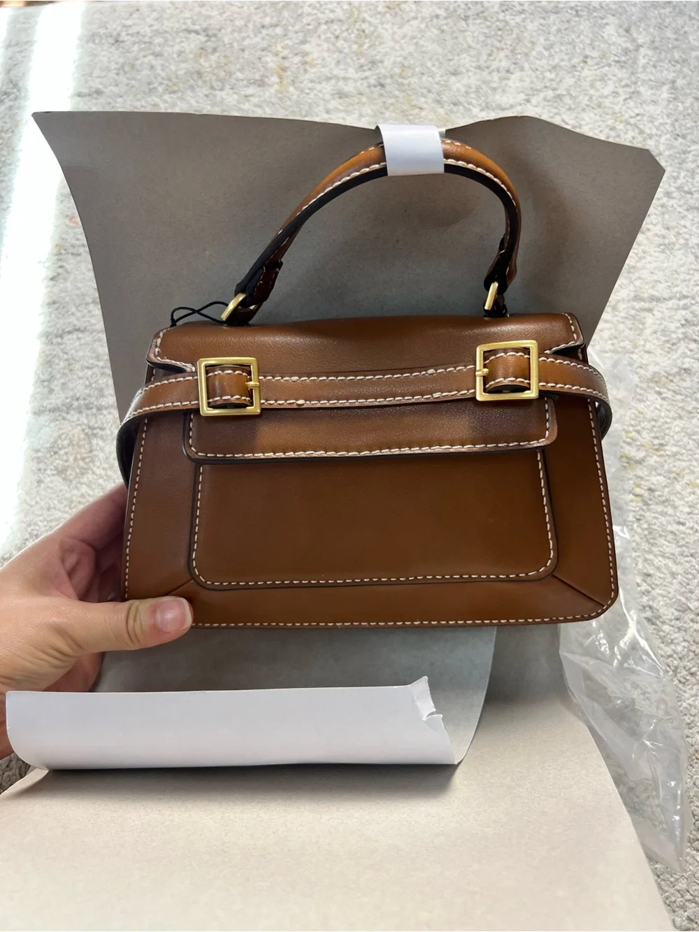 NWT Zara Buckle City Bag Dark Tan Brown Top Handle Crossbody Viral